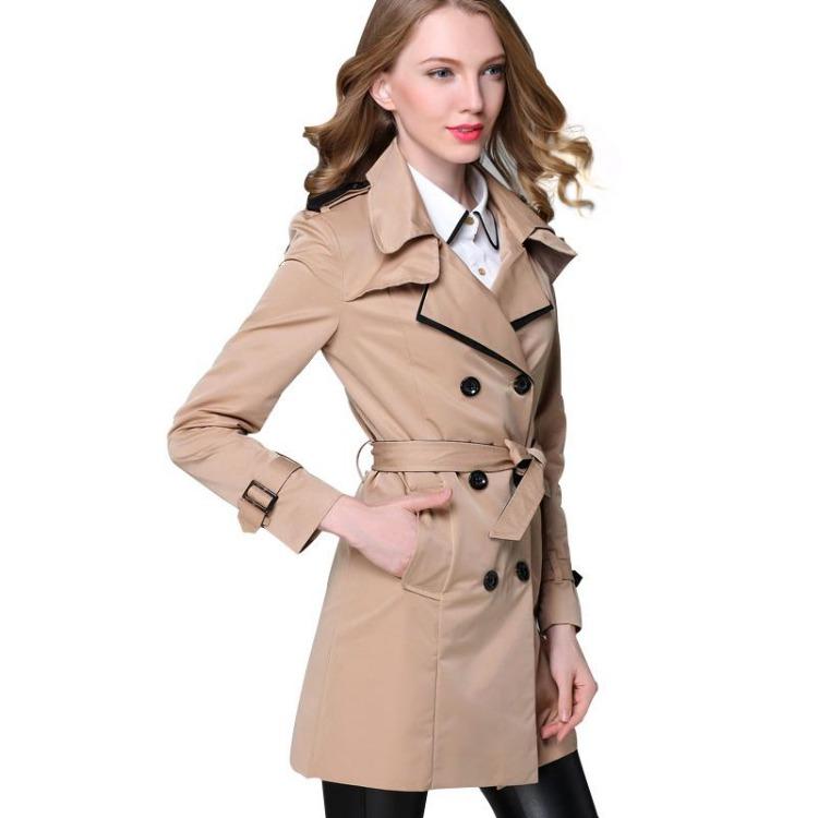 Doppelreihiger Business-Trenchcoat Damen Klassischer Gürtel Europäisch Khaki Schwarz