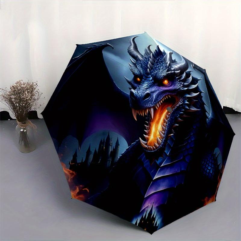 1pc Dragon Themed Automatic Opening and Closing Umbrella - Lightweight 3-Fold Design, Suitable for Fans, Travel, Daily Use, Interesting Shape, Co