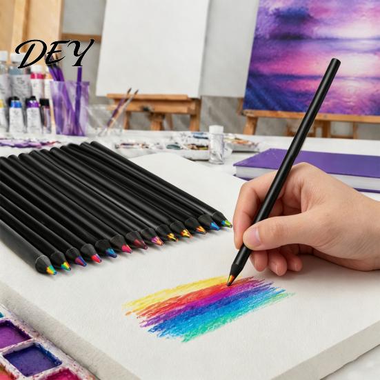 Art Classroom Supplies for Students 12PCS Rainbow Colored Pencils, with Black Wood Barrel And Durable School Projects Lead Core, Training Sketching
