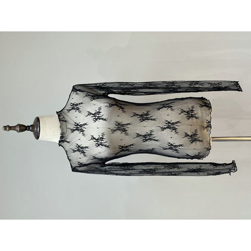 

2025 Super off-Neck Western Style Sexy Mesh Bandage Dress Niche Style Perspective Half Turtleneck Base Tops Paragraph 1 (black) S