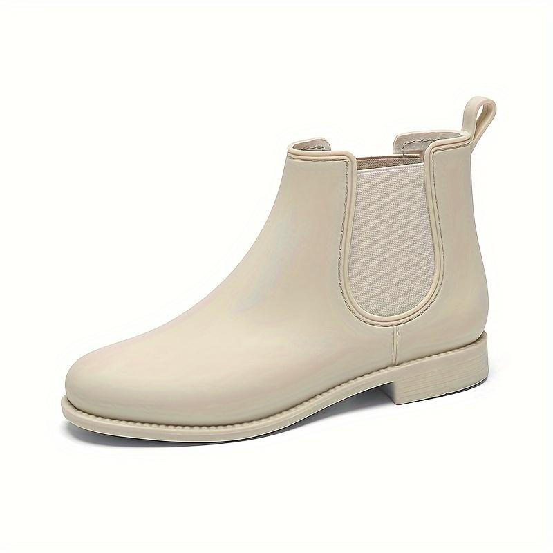 Protiskluzové, Termální Dámské Módní PVC Holínky | Kulatá Špička, Robustní Podpatek, Střední Podpatek, Zesílené Měkké Krátké Holínky, Pouze Ruční Mytí