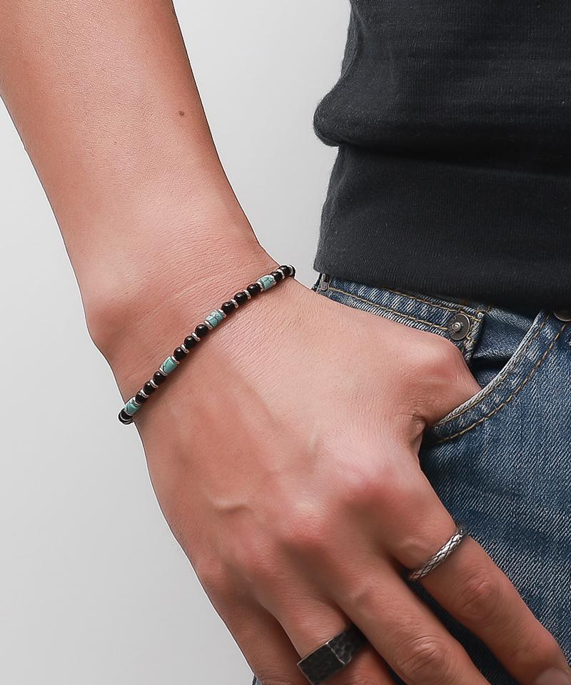 Blancier Turquoise Bm264B1247 Turquoise And Onyx Mix Gemstone Bracelet