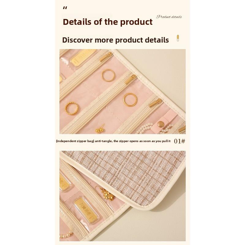 Schminktasche - Großer Kapazität Gold Schmuckorganisator - Tragbare Reise Schmuck Roll-up Tasche