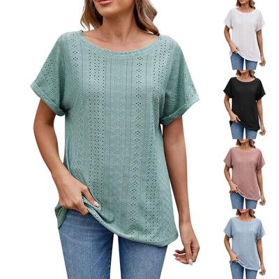 Women's Fashion Solid Color Round Neck Solid Color Loose Short Sleeve Top T-shirt