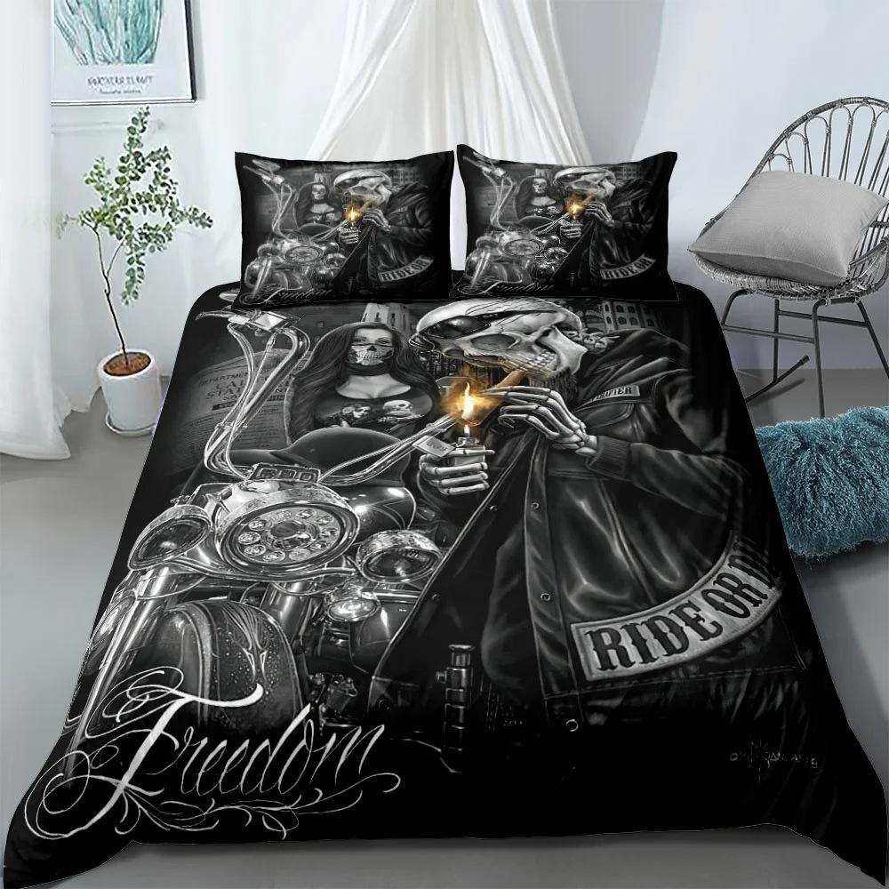 Hand-Painted Crow Skull Bedding Single Double Large King Large Quilt Set Three-Piece Set