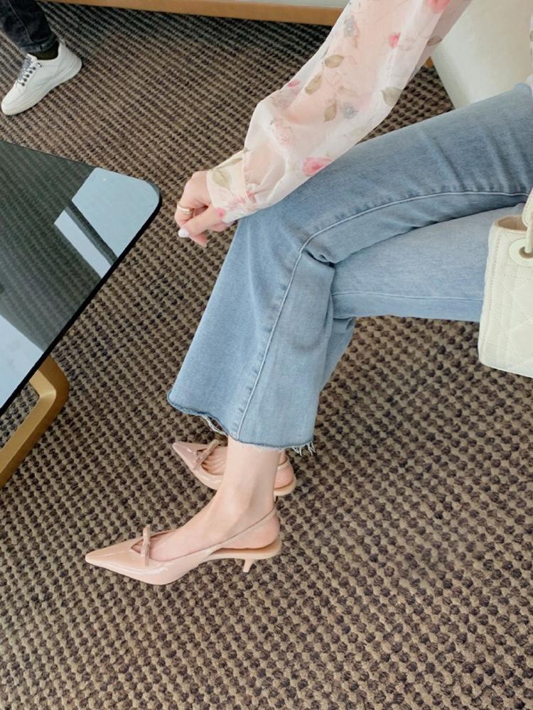 Sheepskin Version~ Naked Pink High Heels, Women's Pointed Heads, Thin Heels, Not Tired Feet, Bag Heads, Sandals, Summer Bows, Fairy Style
