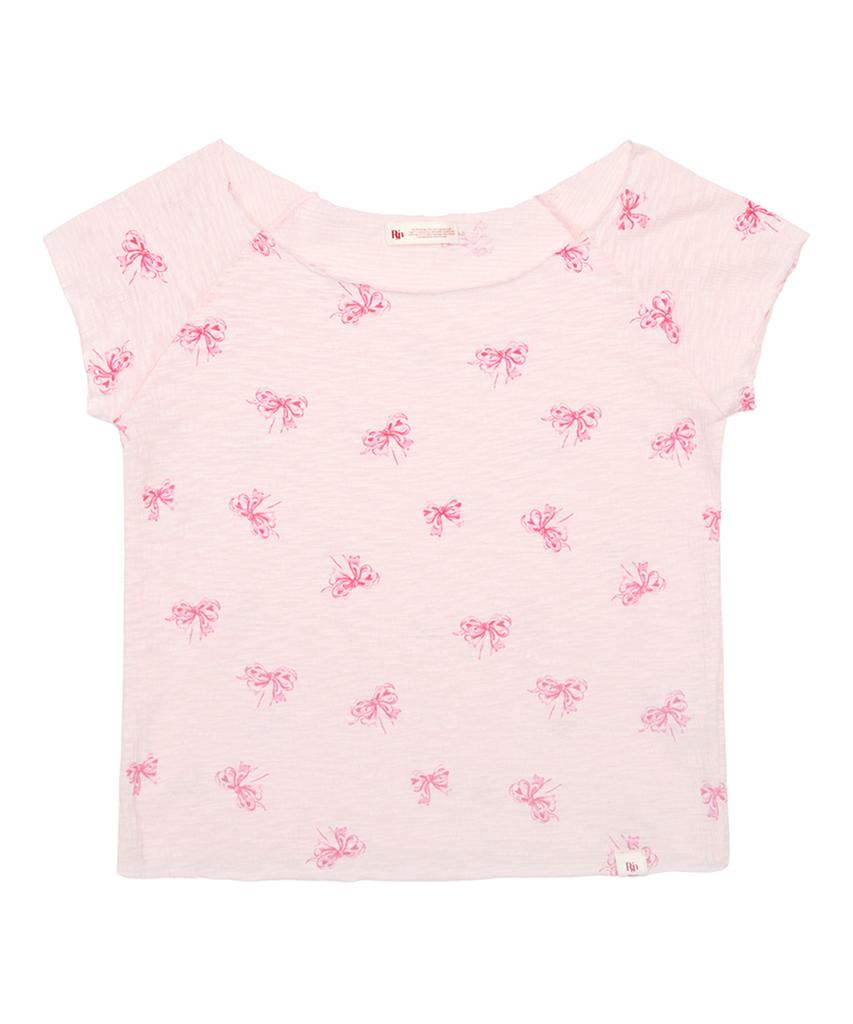 Loginaenloji Ribbon Printed Round Shoulder T-Shirt Pink