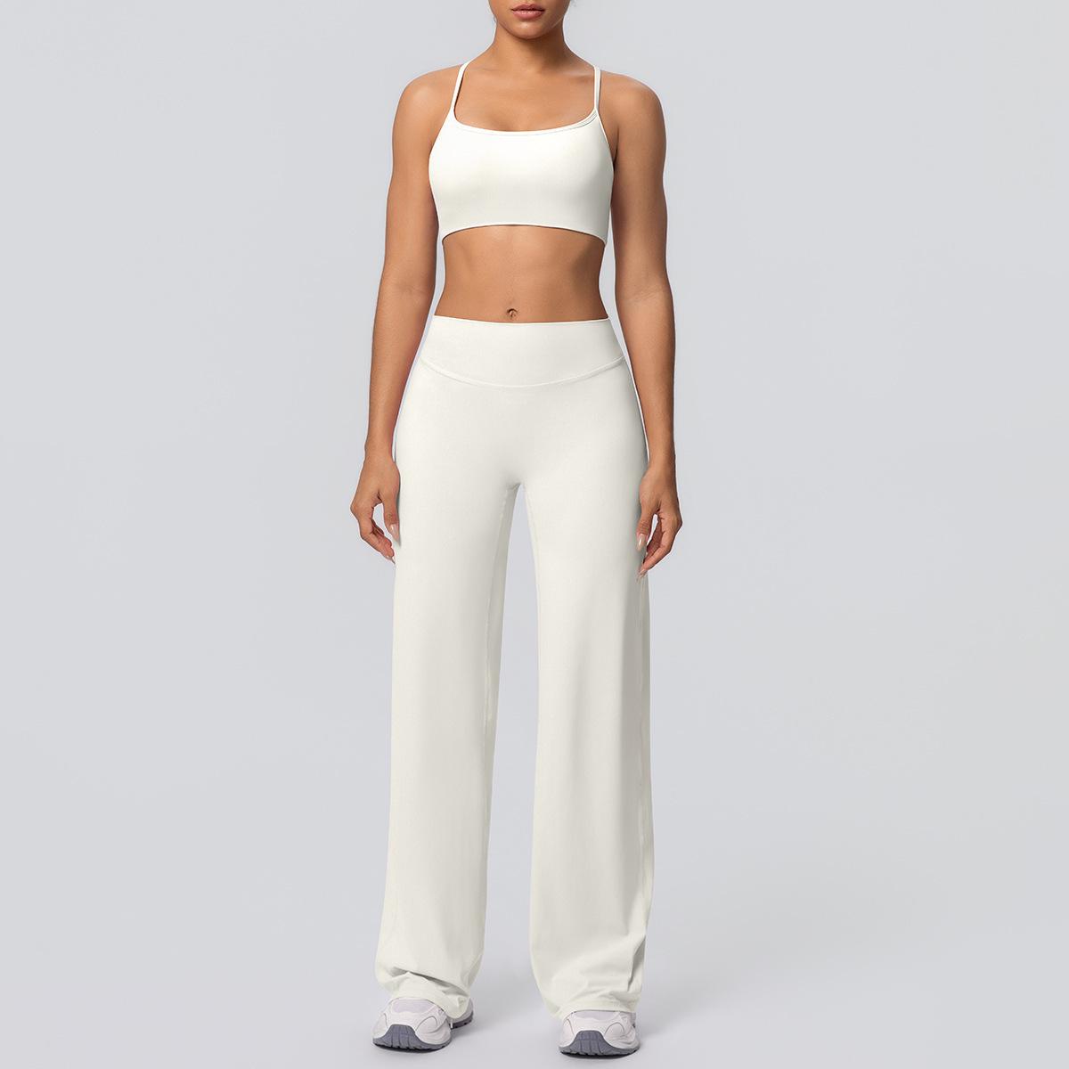 

Shockproof Yoga Set: Skin-friendly High Waist Bra & Breathable Wide Leg Pants M