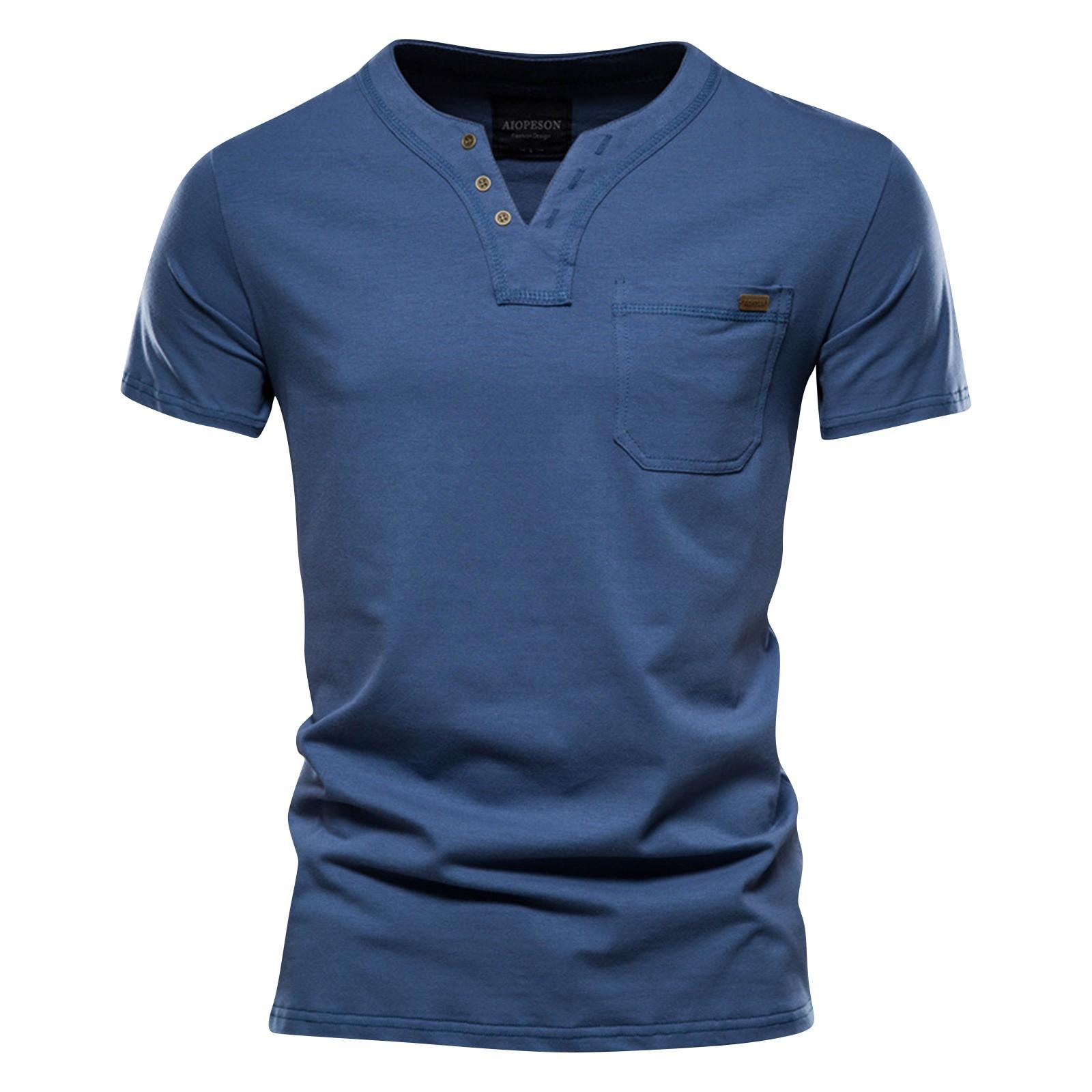 Popular Men s New Color Slub Cotton V-neck Short Sleeve T-shirt M синий 1970₽