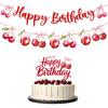 Cherry Birthday Party Decorations - Cherry Themed Banners Decoration Pink Bow Fruit Cake Topper Decor Supplies for Girls Women