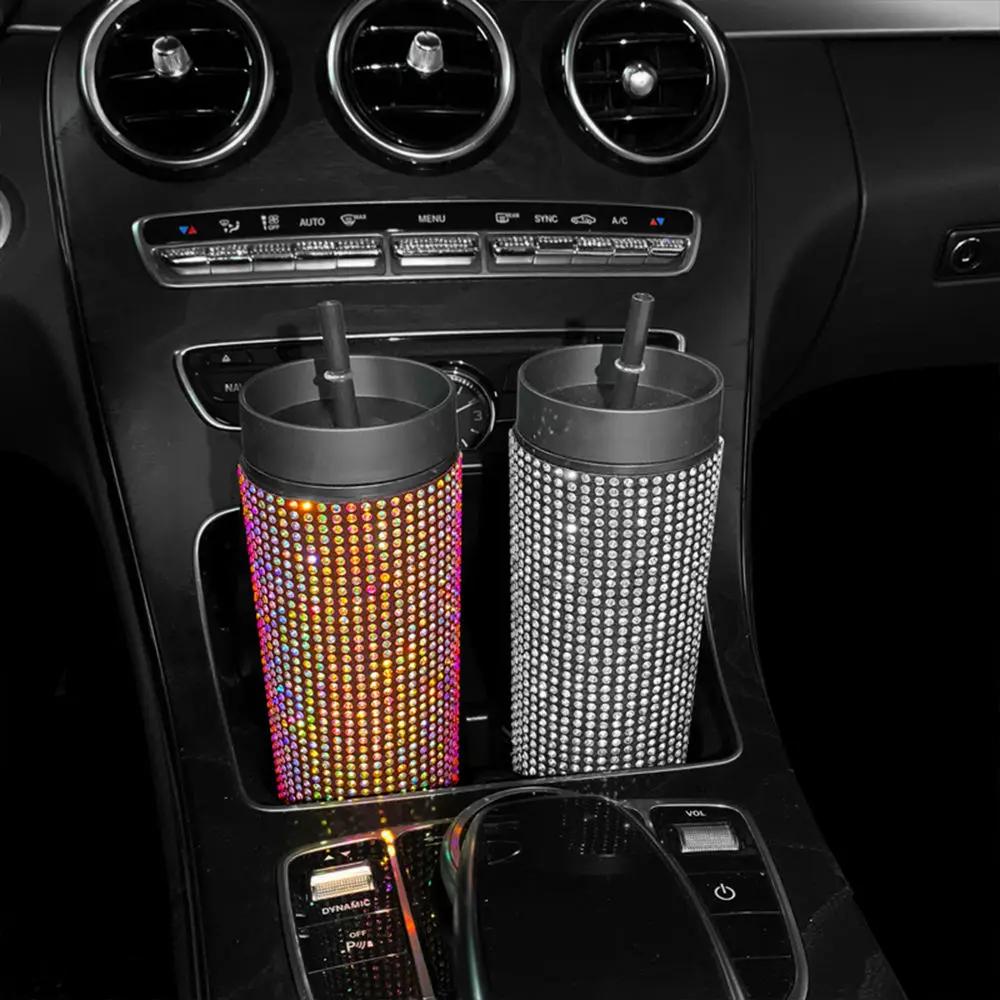 

Crystal Diamond Vacuum Double-layer Car Cup 304 Stainless Steel Beer Thermos Cup Thermal Insulation and Cooling Belt Straw Cup чёрный