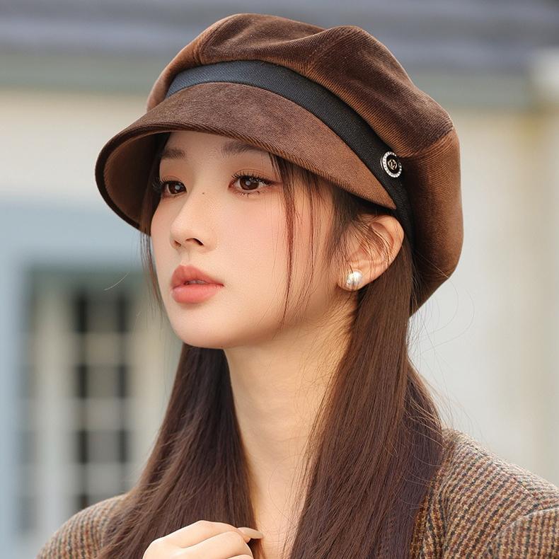 New Hat Women's Autumn and Winter Fashion Bucket Hat Warm Ear Protector Octagonal Beret