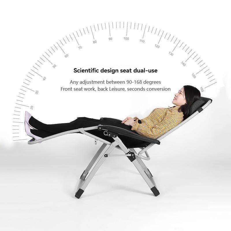 Black Ergonomic Lazy Chair Portable Lounge Deck Chair Home Leisure Recliner Foldable Armchair