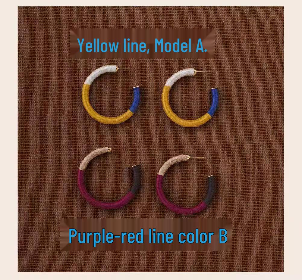 Retro Three-Color Wool Thread Hoop Earrings - Stylish, Versatile, Light Luxury Design for Women