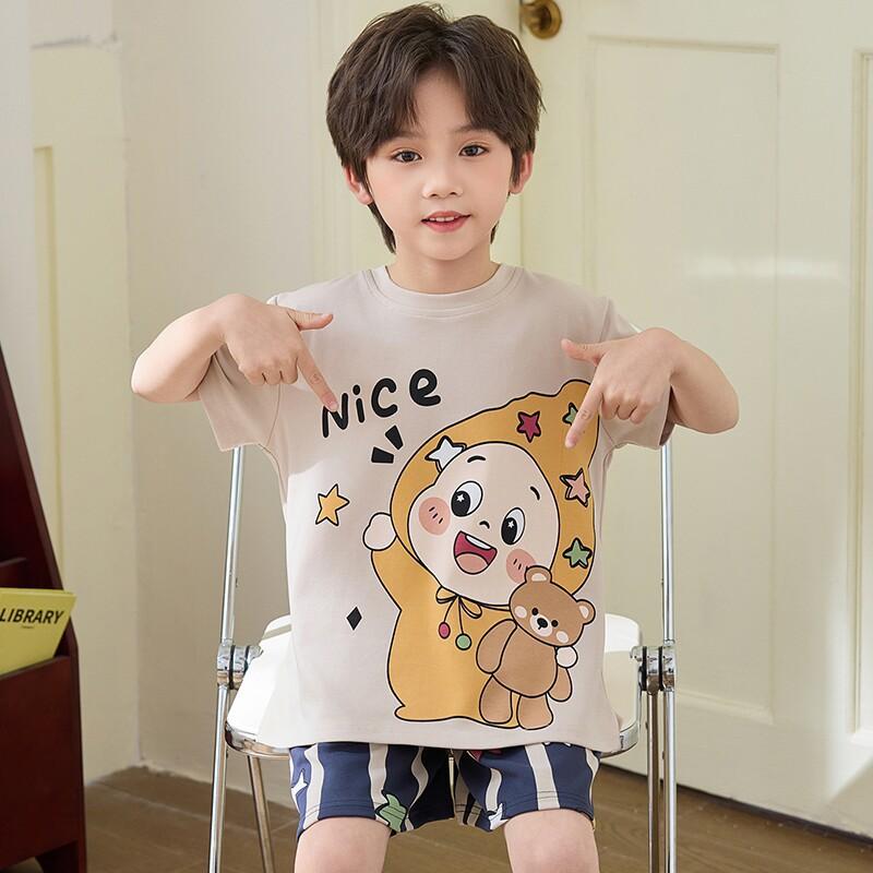 Boys Cotton Short Sleeve Pajama Set Lightweight Sleepwear Kids 8 Years Cartoon Print Home Outfit