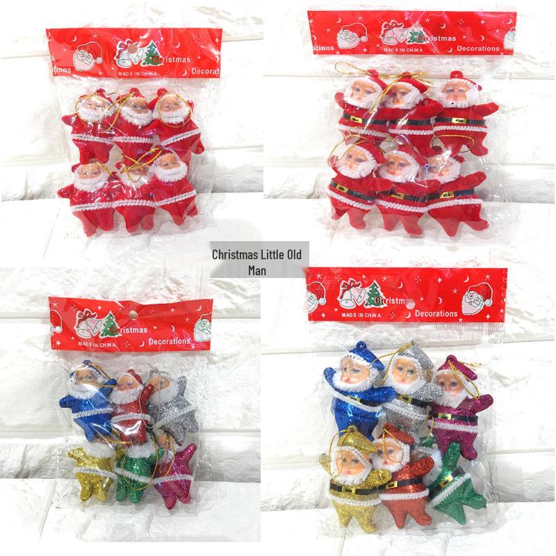 Santa Claus Red Flocked Glitter Christmas Tree Ornaments - 6 Colors