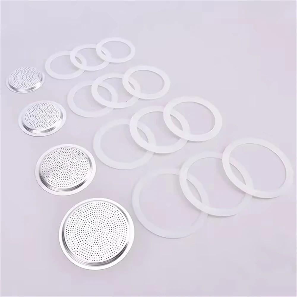 1 Set Silicone Coffee Rubber Ring Aluminum Filter Replaceable Seal Filter Screen Special Coffee Bottle Gaskets