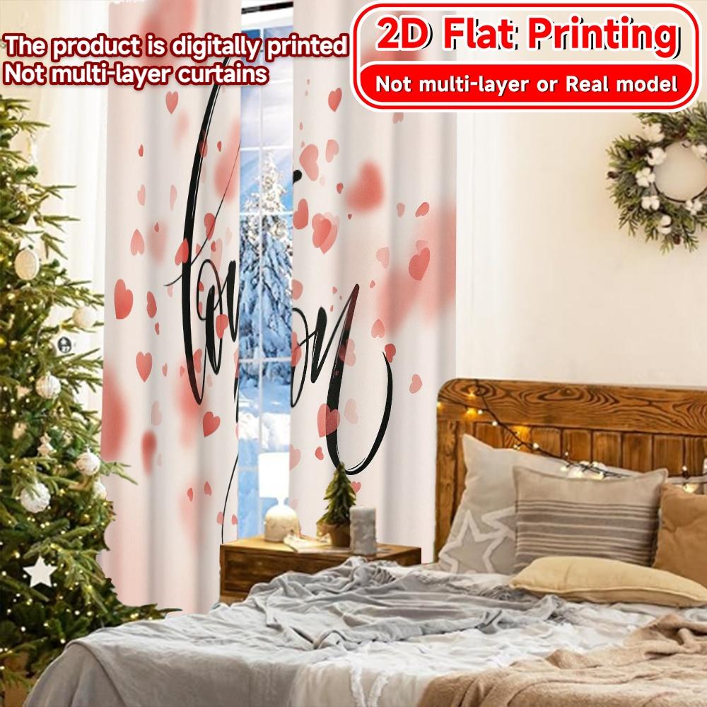 2pcs, 2D FLAT PRINTING Curtains (Without Rod) Love Petals Festival Creative Curtains Versatile Durable Polyester Curtains