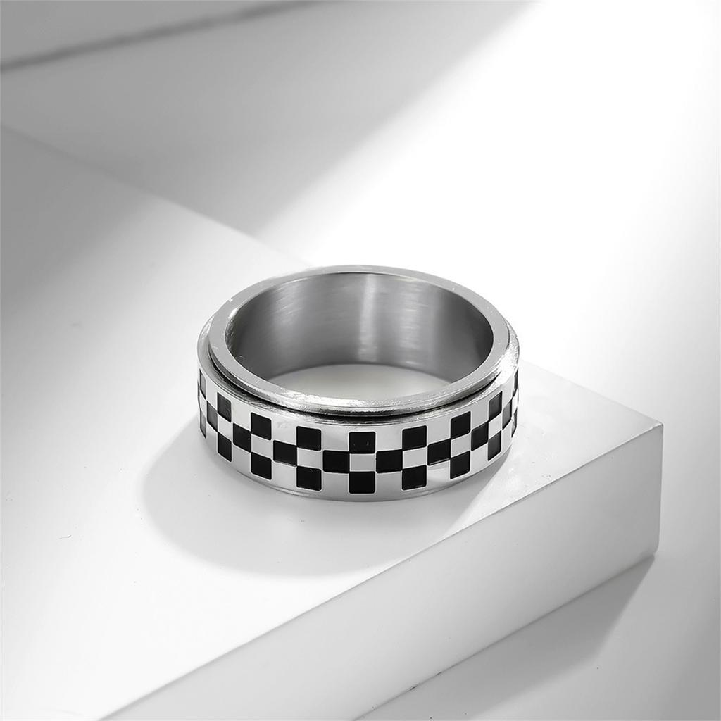 Rennschachbrett Fidget Spinner Herrenringe Edelstahl Punk Rock Einfacher Schmuck für Damen Modeaccessoires Geschenk Großhandel