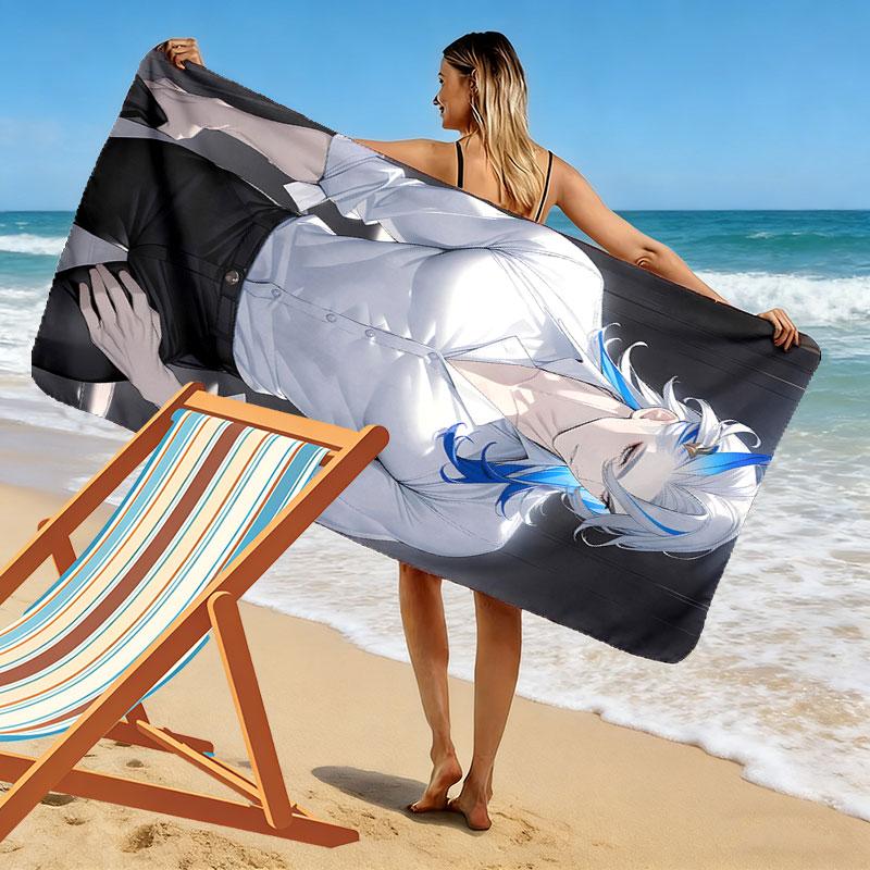 Genshin Print Beach Towel, Large Soft Quick Dry Towel for Beach Camping Swimming