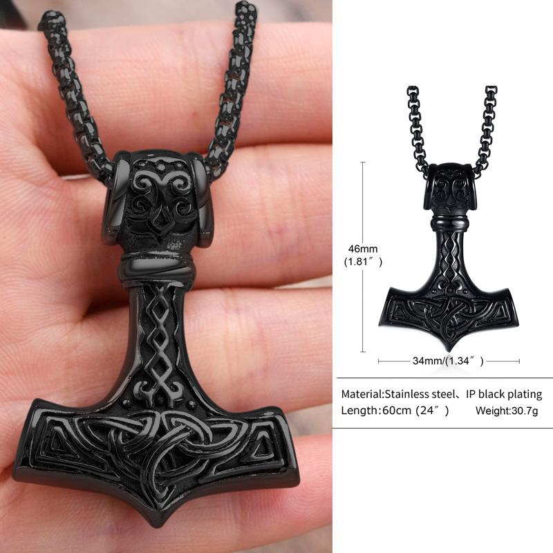 Viking Hammer of Thor for Men,Stainless Steel Norse Pagan Symbol Pendant,Punk Jewelry Gift