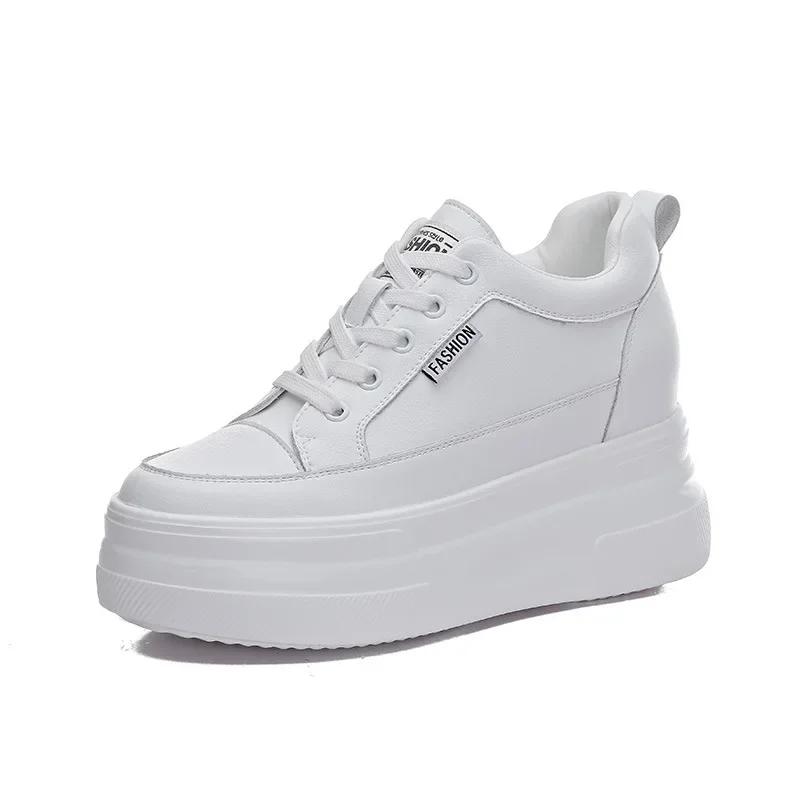 Fashion 10CM Genuine Leather Women Shoes White Platform Wedge Sneakers Women Summer Shoes Zapatos De Mujer Zapatos