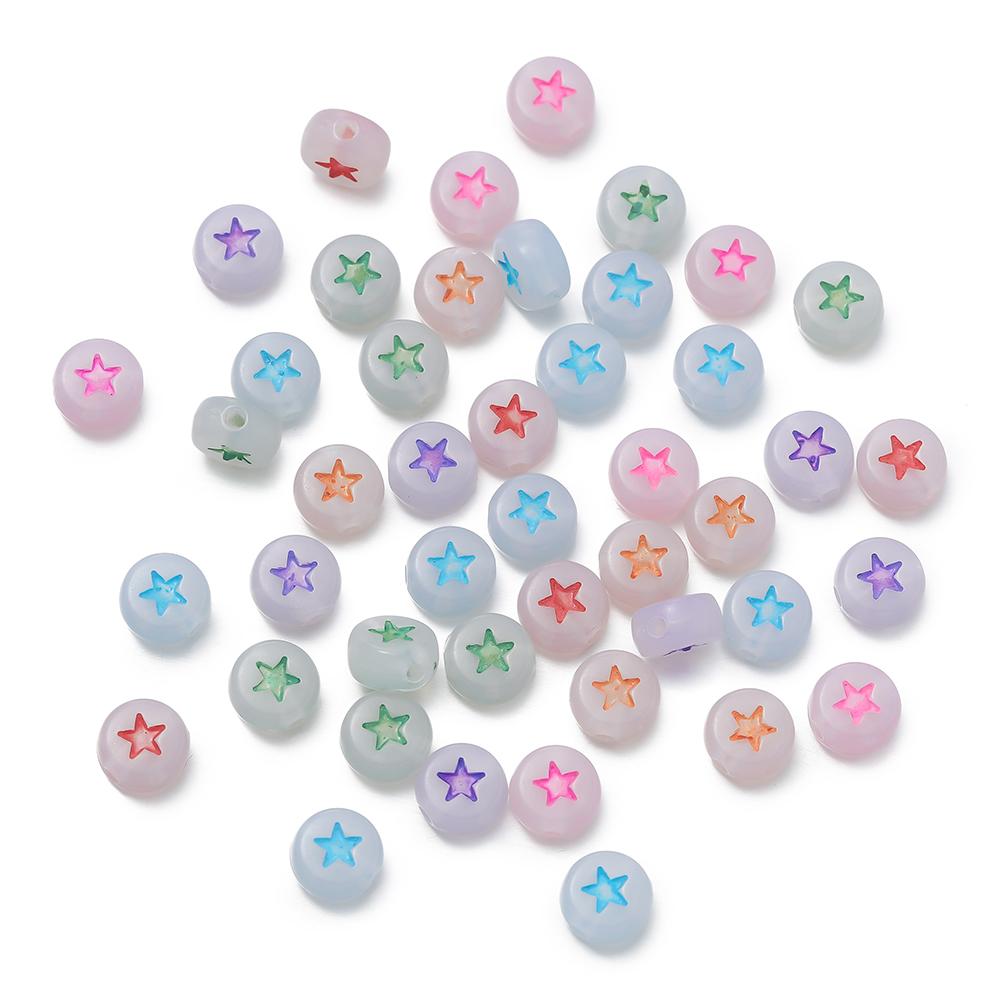 100pcs/Lot Colorful Acrylic Star Beads 7mm Flat Round Letter Spacer Bead for Bracelet Necklace Earrings Jewelry Making Supplies