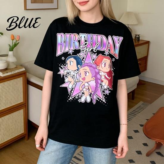 Solid Color Women Tops Tee Shirt Round Neck Short Sleeve Cartoon Anime Pattern Relaxed Fit Ladies T-shirt Loose Breathable Casual Blouse Daily Wear