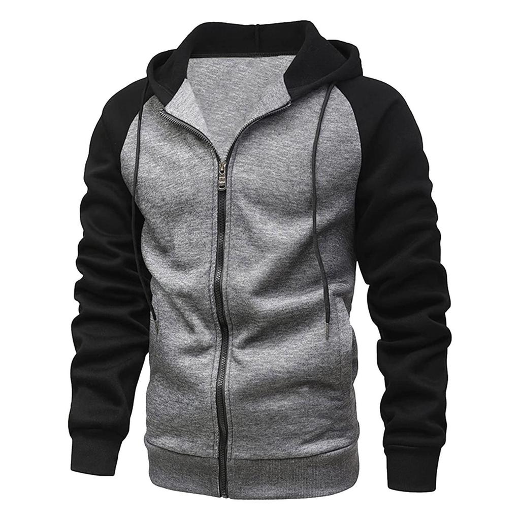 Cardigan da uomo con zip a contrasto di colore, felpa con cappuccio taglie forti, capispalla casual in peluche