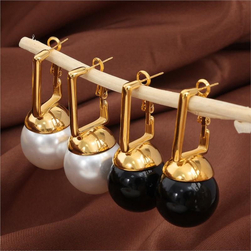 Black Beads Pendant Earrings For Women Stainless Steel Gold Plated Earrings Women's Imitation Pearl Earring Luxury Woman Jewelry
