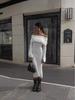 European & American 2026 One-shoulder Bell Sleeve Hollow Knit Slim Fit Women's Dress