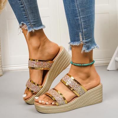 Women Wedges Sandals Platform Slippers Sexy Open Toe Women Shoes Shiny High Heels Women Shoes Sandalias De