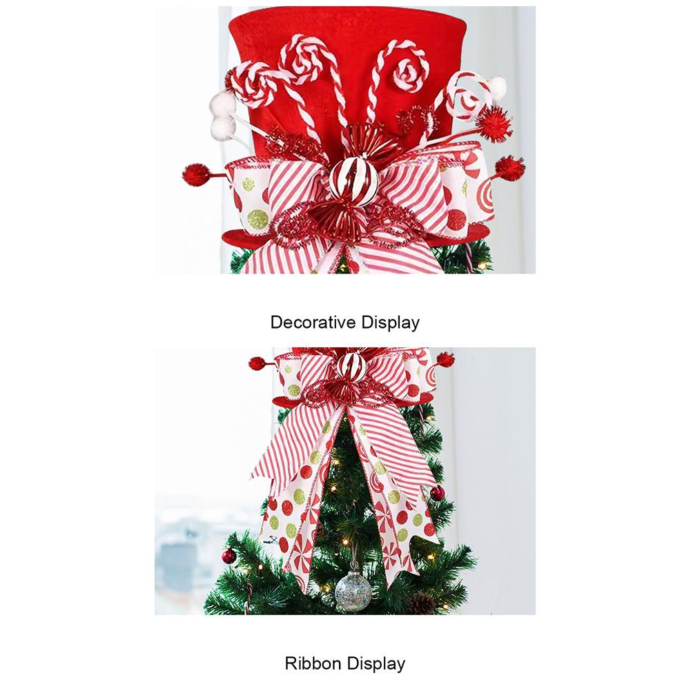 Reusable Foldable Christmas Tree Topper Hat with Festive Bow and Candy Design