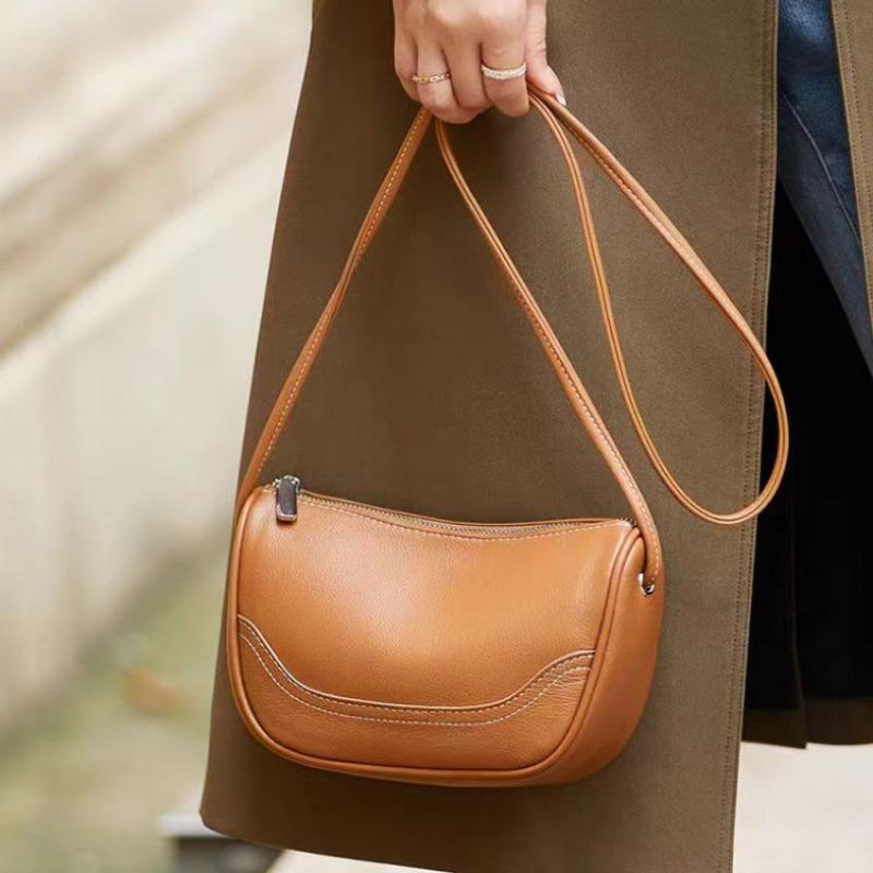 Dámská taška přes rameno crossbody, skořepinová taška, pravá kůže, podpažní taška na zip