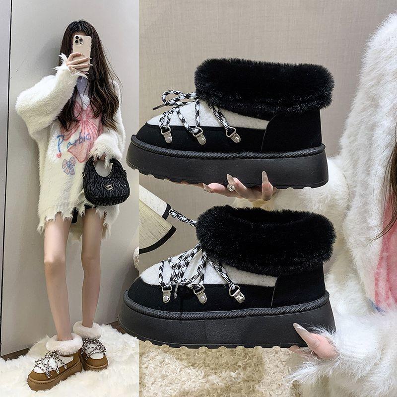 Large Size Thick-soled Fluffy Shoes Versatile Velvet Snow Boots Thickened Winter New Cotton Shoes Boots Women's Short Tube