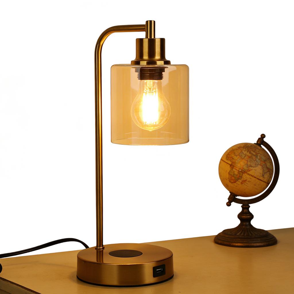Industrial Table Lamp with Wireless r USB Port Touch Control 3 s Brightness Bedside Lamp for Bedroom Guest Room