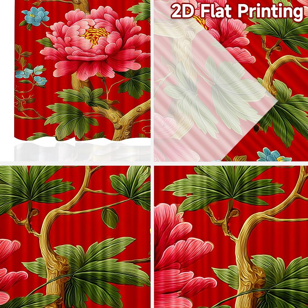 2D FLAT PRINTING 2pcs Curtains (Without Rod) Floral Red Celebration Design Holiday Easter Printed Curtains Polyester Curtains