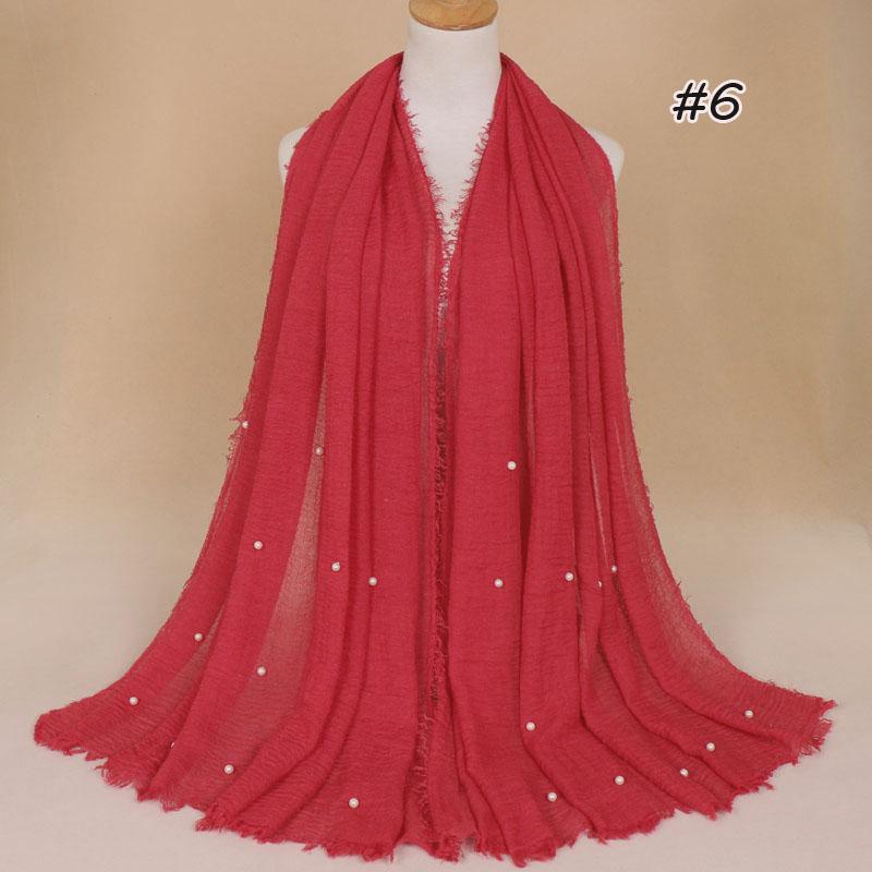 New Plain Crinkled Cotton Muslim Hijab Scarf Women Ladies Scarfs Shawls Head Wrap Pearl Beads Head Scarves Soft Muffler Stole