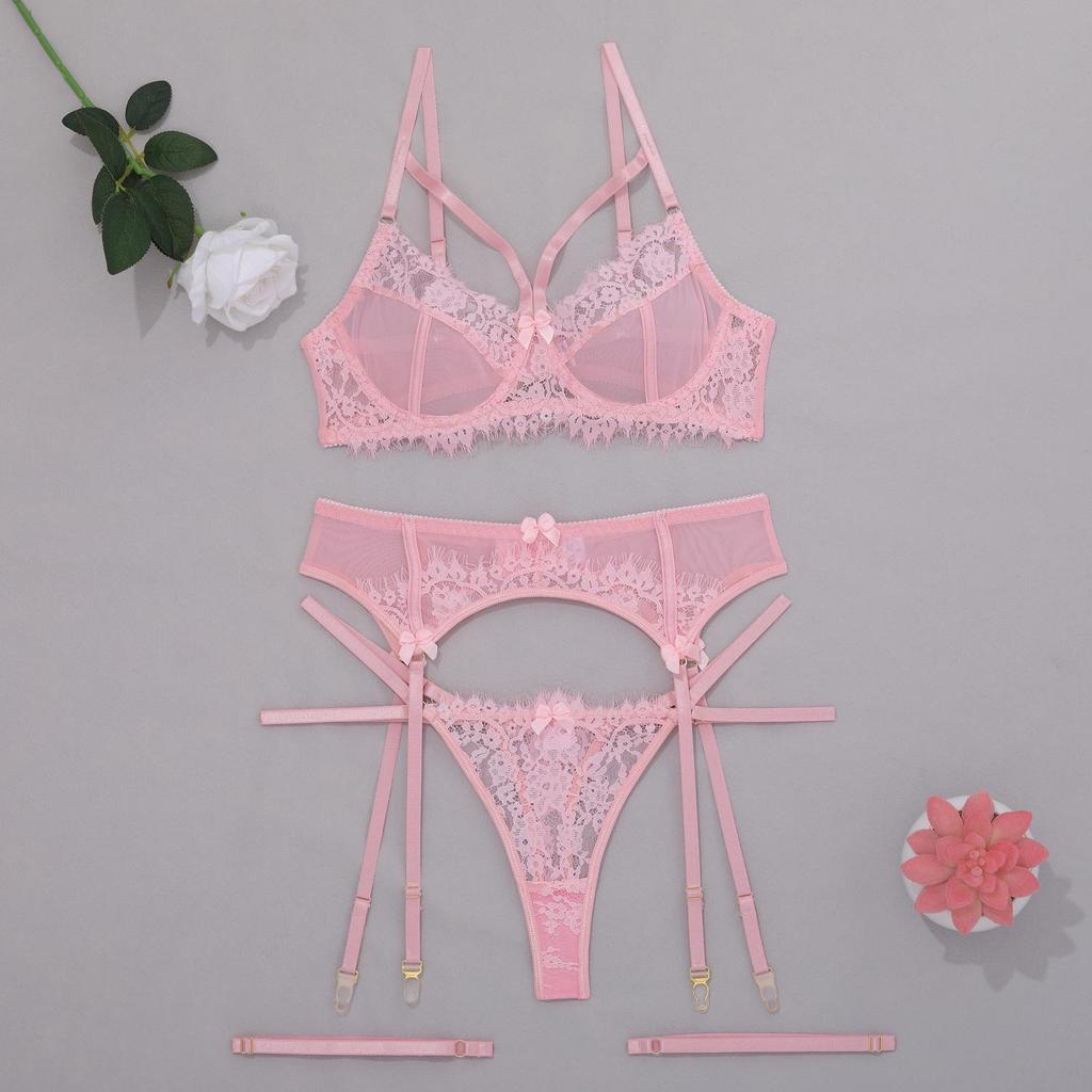 Sensual Lace Trim Thong Leg Garter Set - Ultra-Thin, See-Through, Chest-Minimizing Lingerie