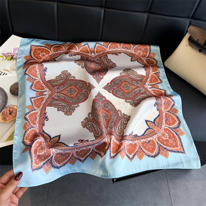 Women S Cashew Pattern Printed Silk Like Square Scarf For Sun Protection 66*70cm