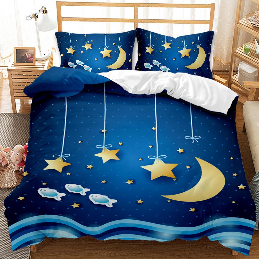 Good Night Series Moon Star Quilt Cover Three-piece Double Bed Pillowcase Bedding