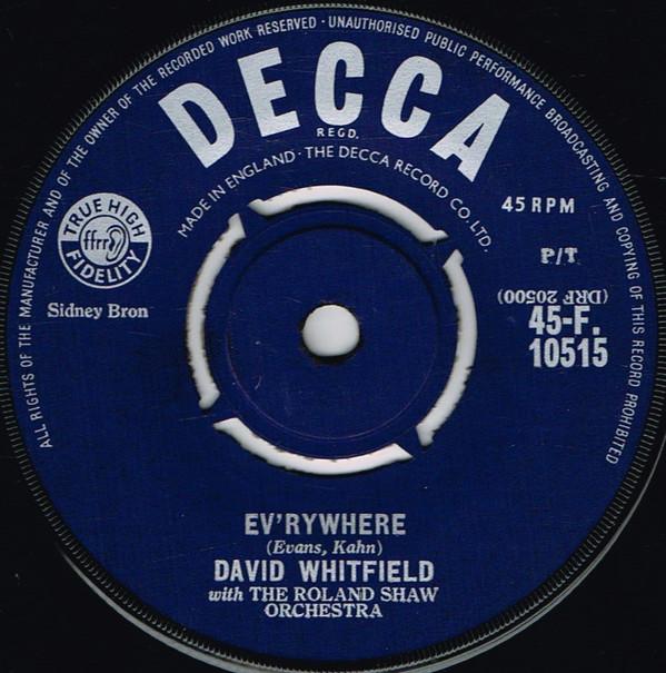 

7inch Record DAVID WHITFIELD - Ev rywhere / Mama 45F10515 Decca 1962 UK Pop Used