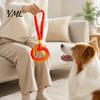 Tear Resistant Dog Toys Bungee Tug Toy, Woven Ring with Long Handle, Interactive Chew Teeth Soft Polyester Rope Cleaning Toy for Medium Large