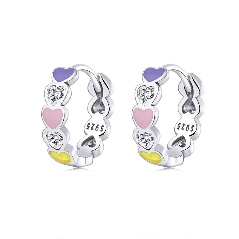 WOSTU 925 Silver European Simple CZ Ear Buckles Heart Hoop Earrings for Women Wedding Gift Minimalism Jewelry E737