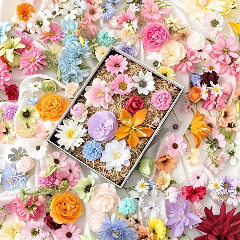 20/52Pcs Random Mix Artificial Flowers Silk Fake Rose Peony Flowers Heads for Home Room Wedding Decor DIY Craft Gifts Accessory