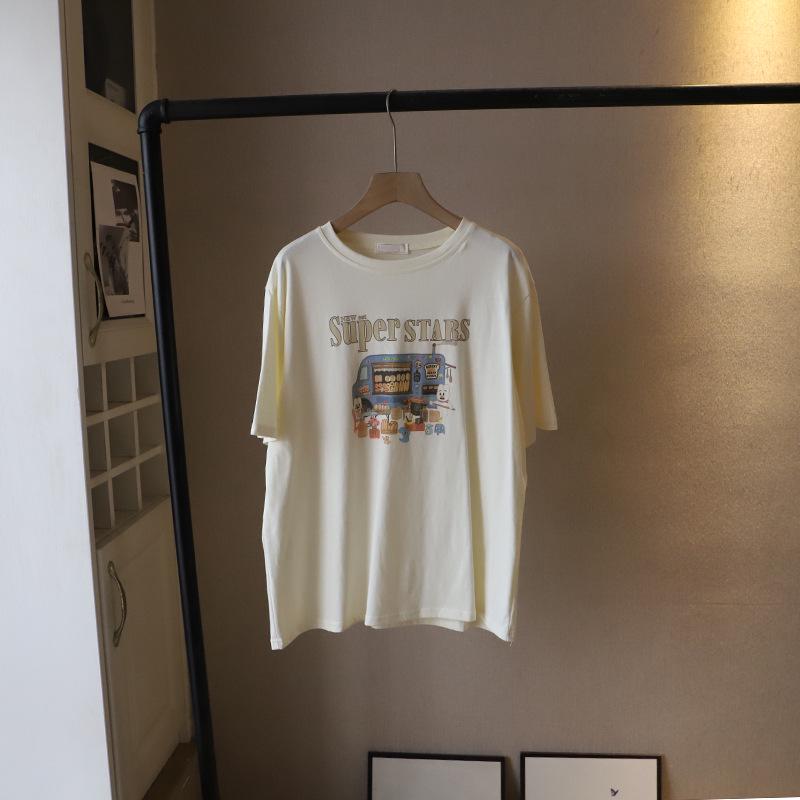 

[Bi Zheng] 2025 Summer Korean Oversized Printed Short Sleeve Women s Casual T-shirt One Size