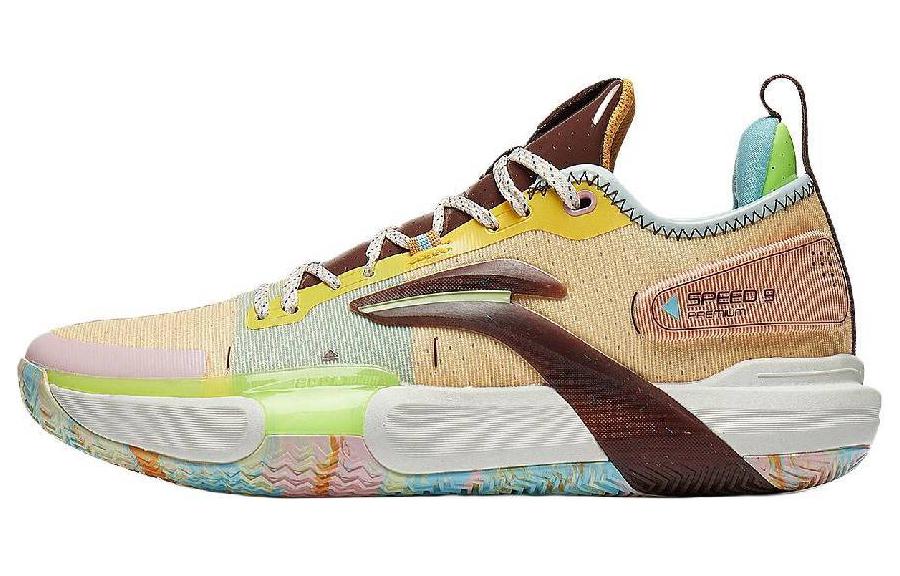 Li Ning Men's Yellow/Brown/Blue Speed 9 Premium Boom Technology Abrasion Resistant Low Top Basketball Shoes Abat015-5 Cm