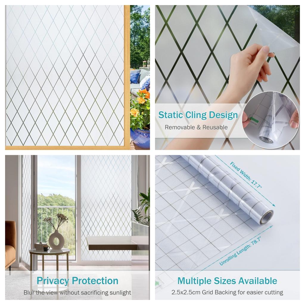 Wide 75/90 Cm Stained Glass Privacy Window Film, Frosted Solar Protection Window Decals, Matte Anti UV Window Tint