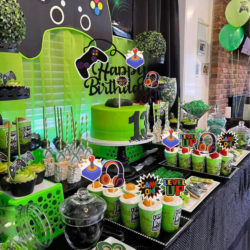 5 PCS Video Game Cupcake Toppers Video Game Happy Birthday Cake Topper Game On Controllers Cupcake Picks GamePad Cake Decoration