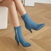 Denim fabric Ankle Boots for Women Fashion Botas Mujer Autumn Winter High Heels Short Boots Ladies Shoes Black Blue WSH4976